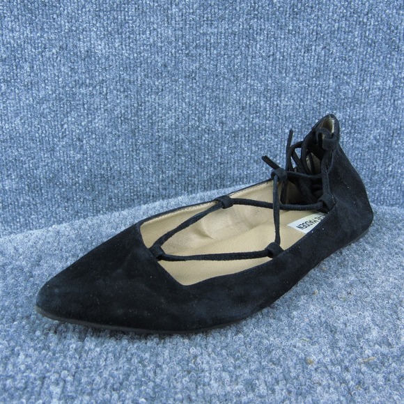 Steve Madden Eleanorr‎ Women Flat Shoes Black Leather Lace Up Size 8.5 Medium - Picture 1 of 9